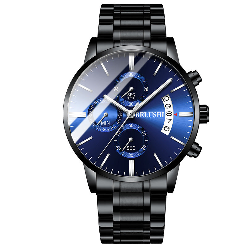 Reloj de alta gama con calendario y temporizador de seis manecillas y tres esferas