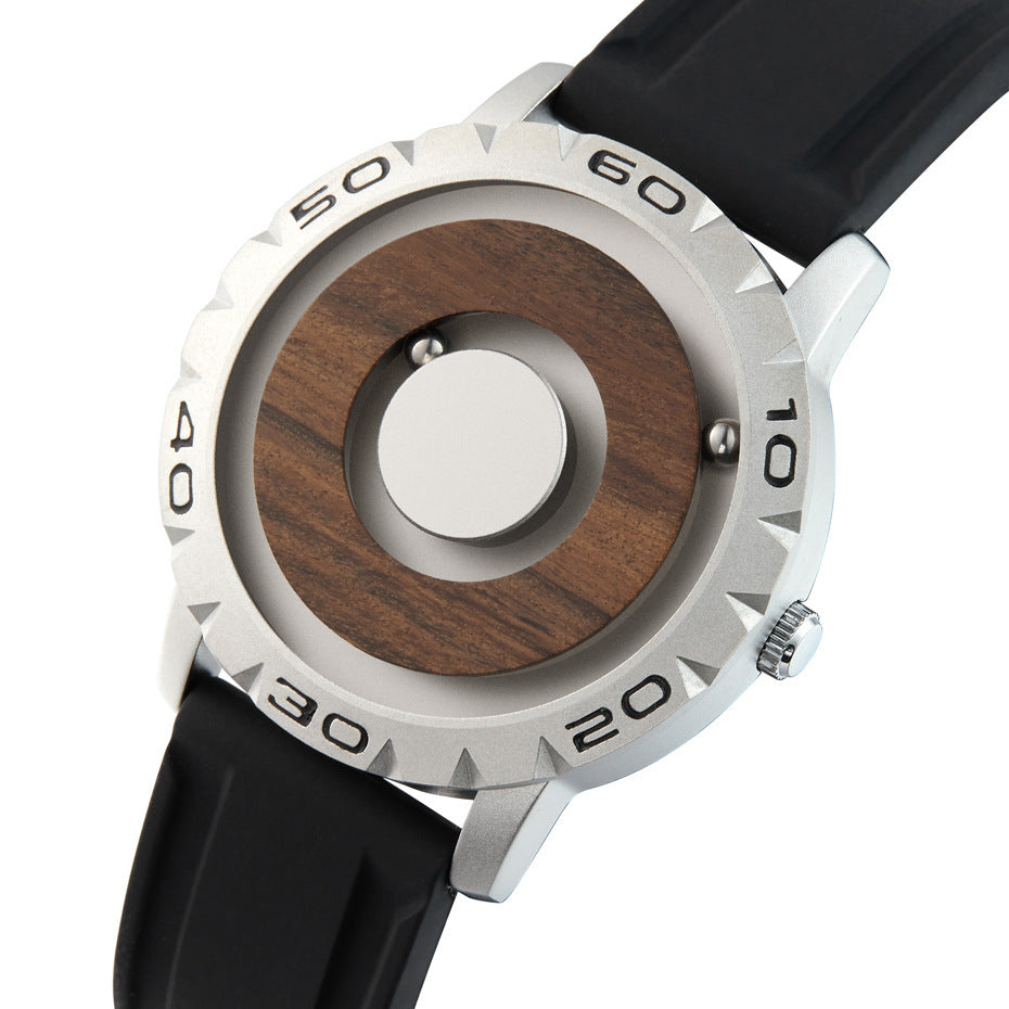 Men's wooden watch with magnetic ball
