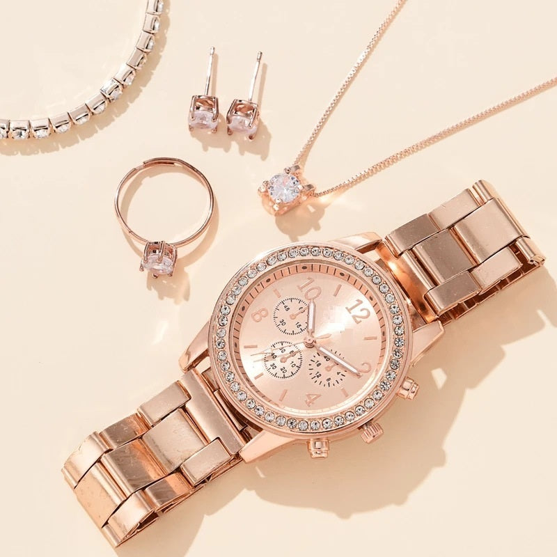 Reloj de mujer con correa de acero y tres ojos falsos, reloj de cuarzo coreano informal para mujer
