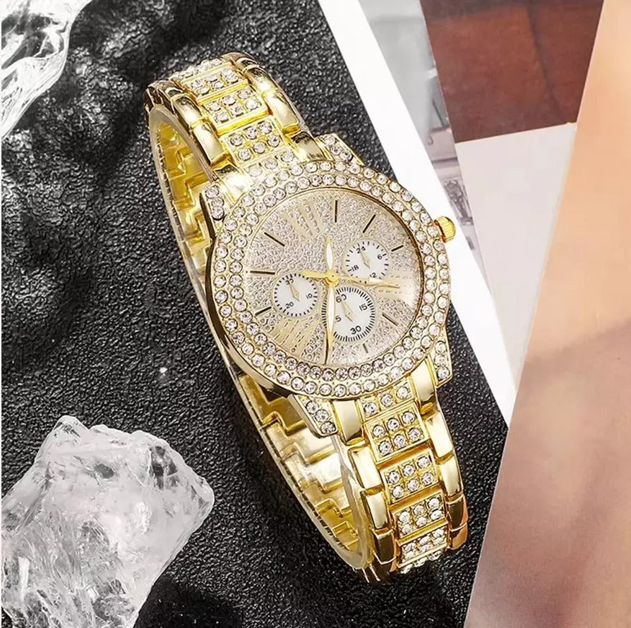Reloj de pulsera de diamantes completo para mujer, reloj de cuarzo