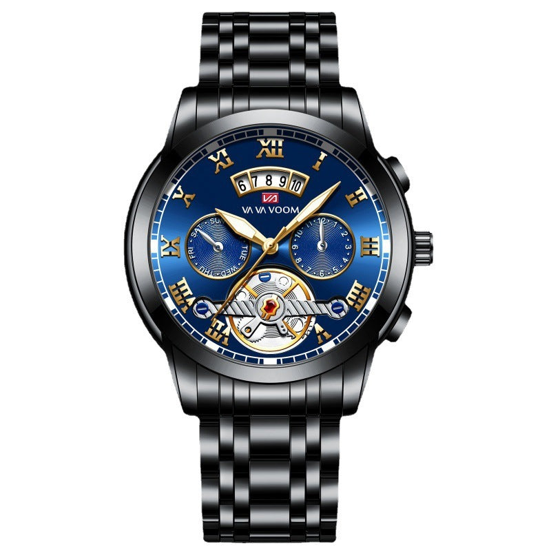 Reloj de cuarzo con tourbillon para hombre en acero inoxidable