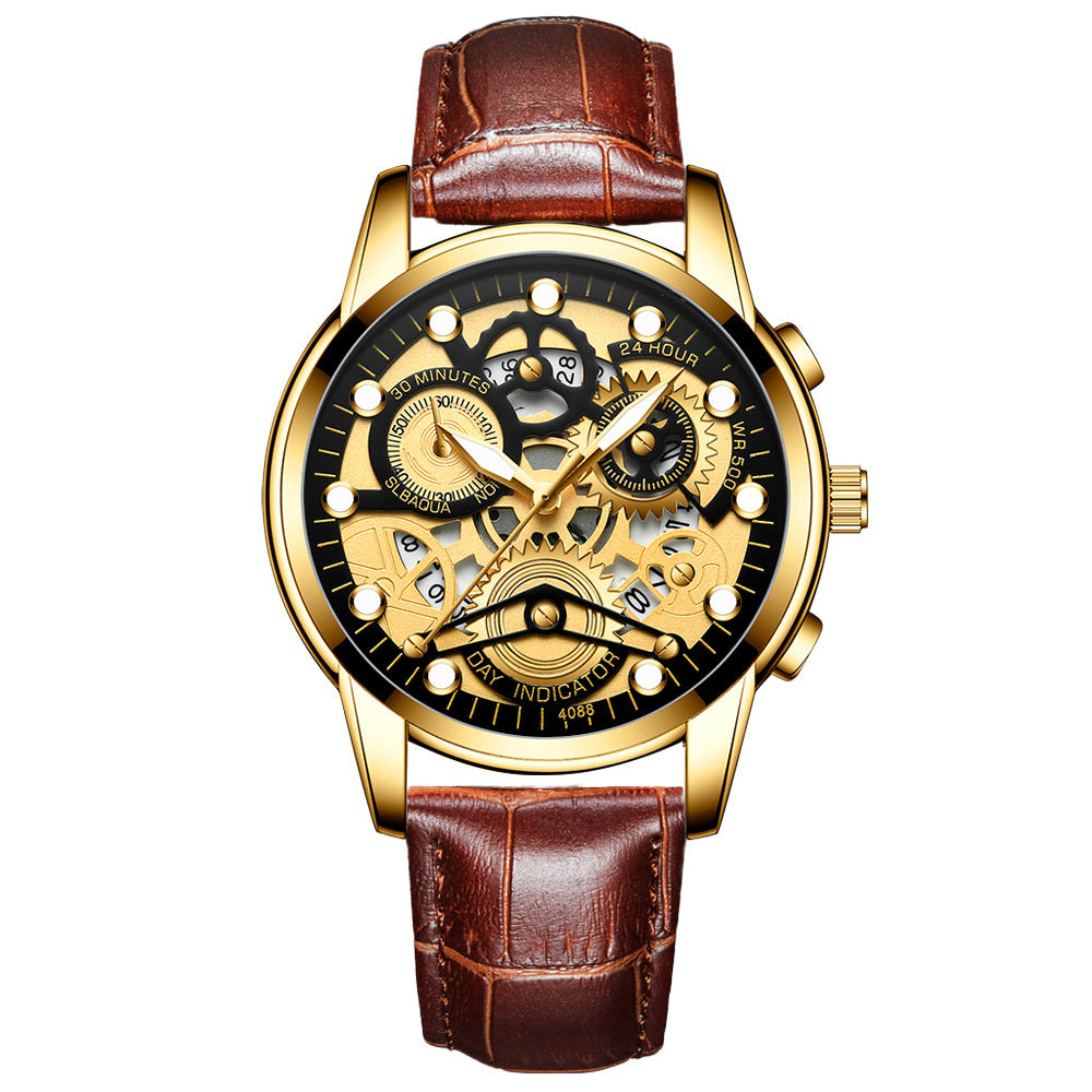 Reloj negro para hombre, reloj de cuarzo de moda hueco