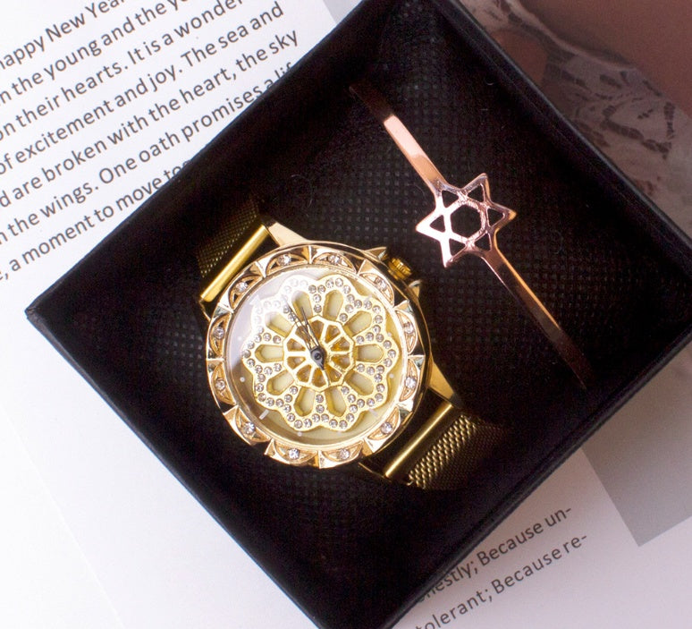 Reloj de esfera giratoria Micro Business Draining Turntable Quartz Ladies Watch