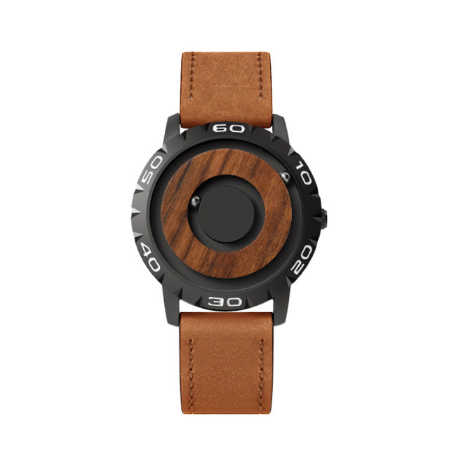 Men's wooden watch with magnetic ball