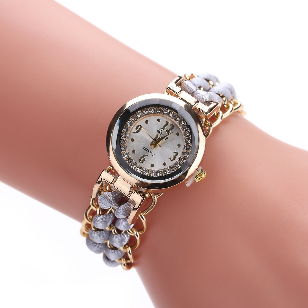 Reloj de pulsera analógico de cuarzo con movimiento de cuerda de punto y cadena de alta calidad para mujer