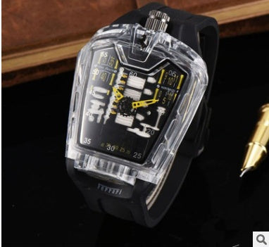 Fashion hollow ghost head silicone belt quartz men's watch imitation mechanical watch
