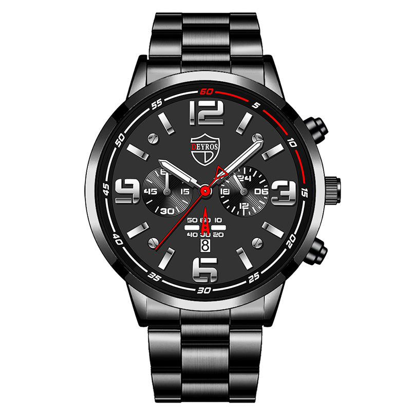 Reloj de cuarzo luminoso con calendario y correa de acero para hombre