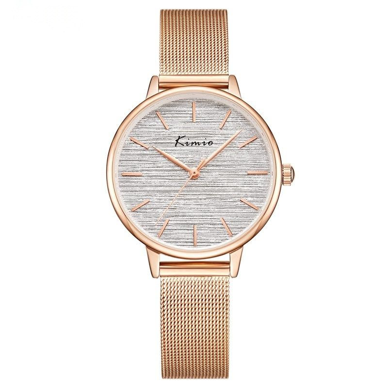 Reloj de moda con correa de malla para mujer con purpurina de color degradado de arcoíris