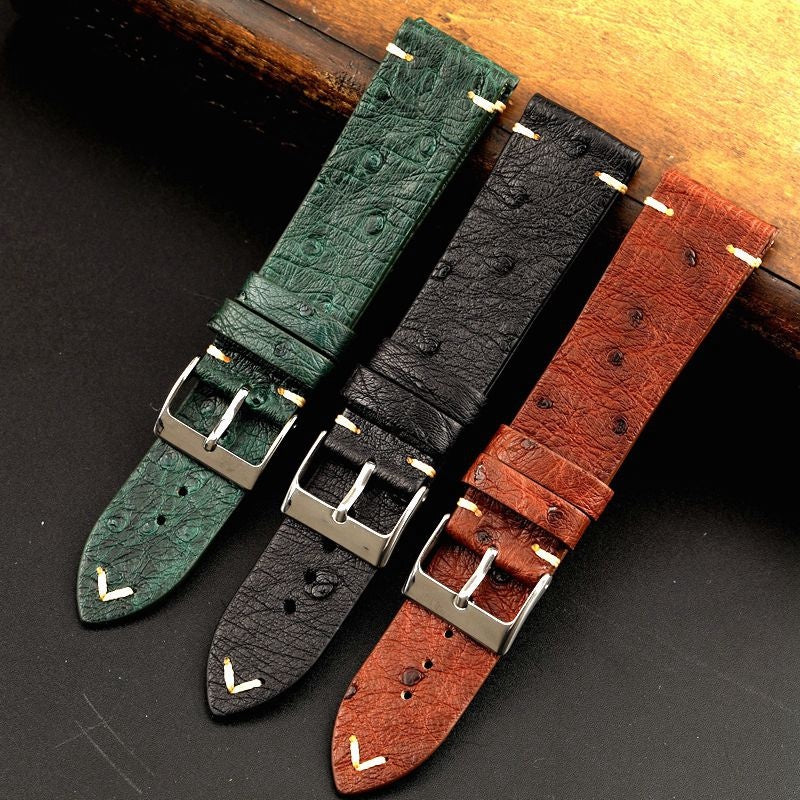 Handmade Soft Vintage Thin Ostrich Leather Strap 18 20 22MM