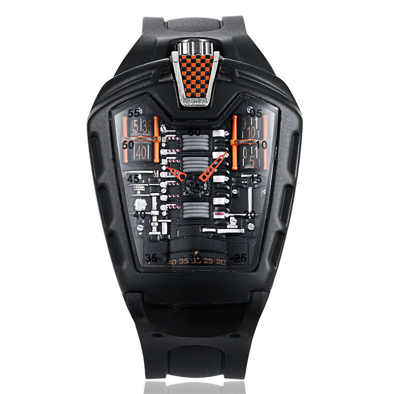 Fashion hollow ghost head silicone belt quartz men's watch imitation mechanical watch