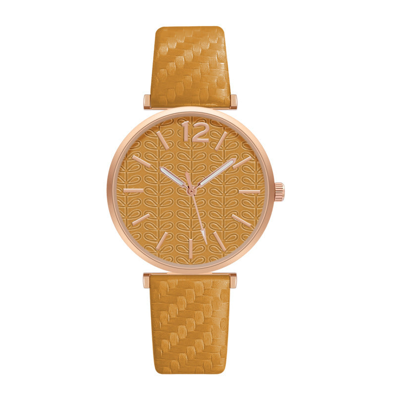 Ladies New Belt Watch Gold Shell Acupuncture Needle Casual Fashion Quartz Watch