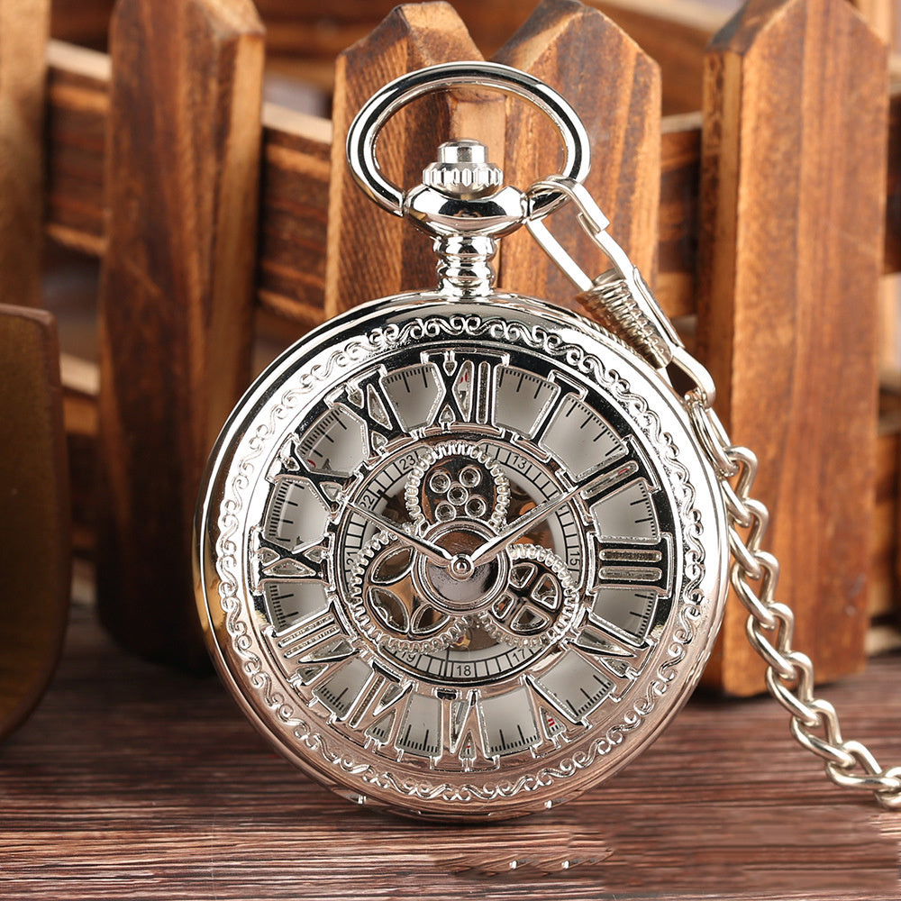 Nuevo reloj de bolsillo retro con forma de mariposa y collar hueco de cobre rojo con engranajes huecos y esfera romana
