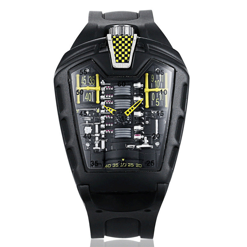 Fashion hollow ghost head silicone belt quartz men's watch imitation mechanical watch