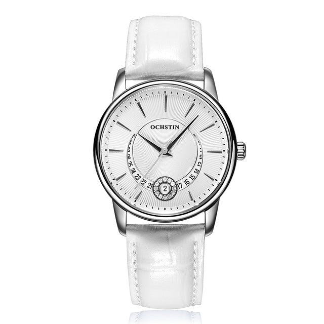 Leather waterproof quartz calendar ladies watch