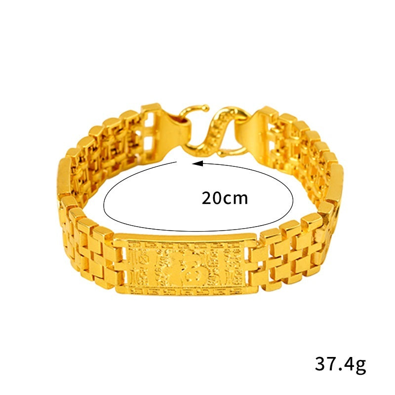 Men's Watch Chain Fu Character Wide Bracelet Vietnam Placer Gold