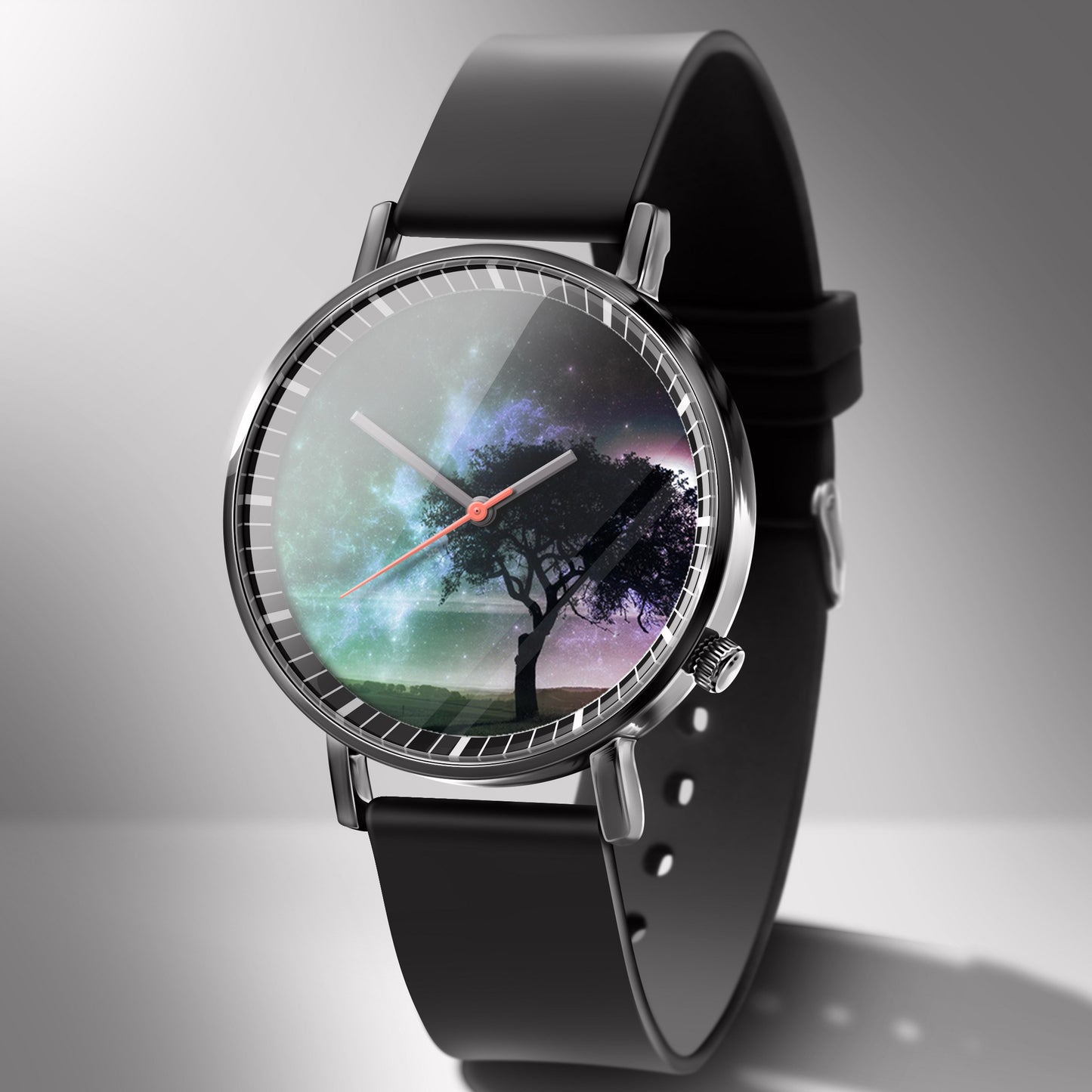 Reloj de negocios de cuarzo blanco con diseño de calavera y cielo estrellado en color