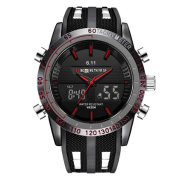 Men's silicone watch LED double display quartz 30 meters waterproof business casual sports watch