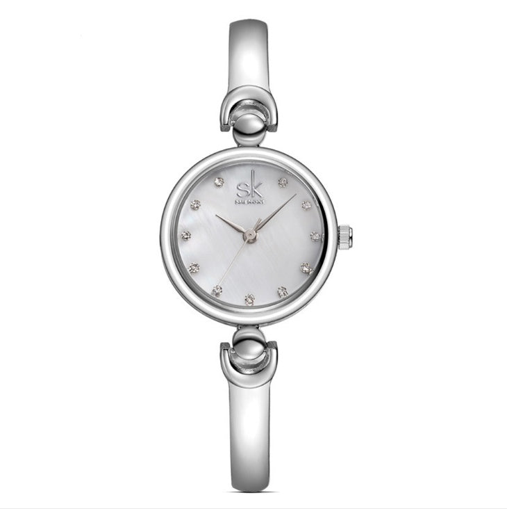 Reloj de cuarzo de acero de marca de lujo con diamantes de imitación SK, reloj de moda para mujer, reloj de pulsera para mujer, regalo, reloj de pulsera de oro plateado para mujer