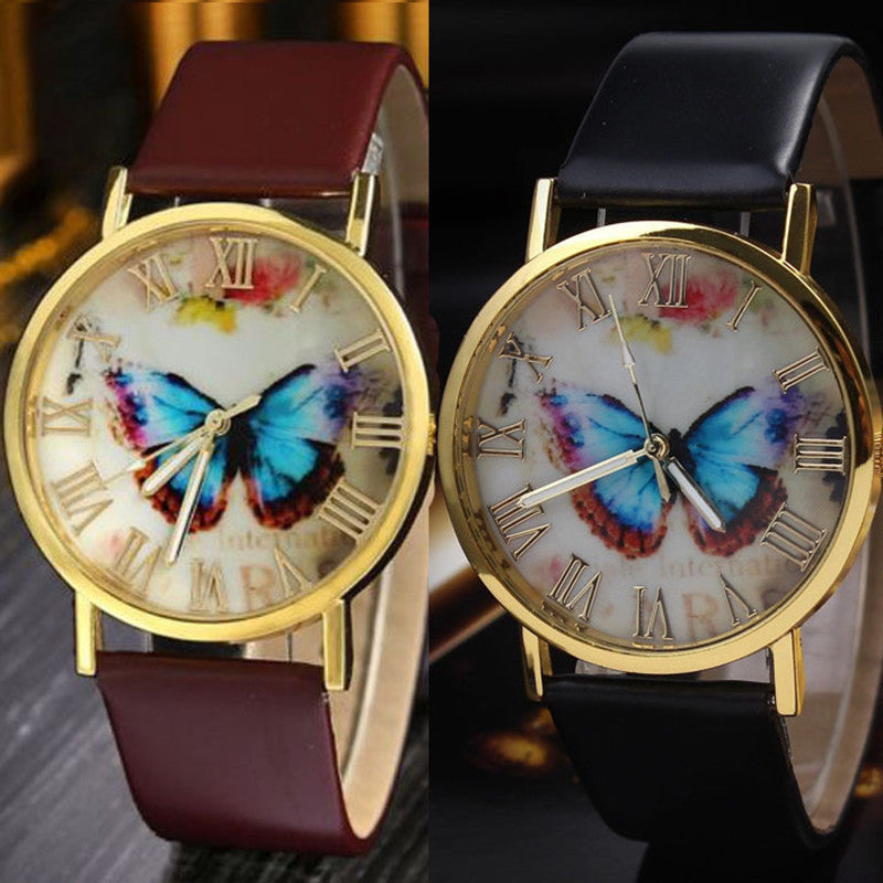 Reloj con correa de mariposa y escala romana Reloj universal de moda con carcasa dorada