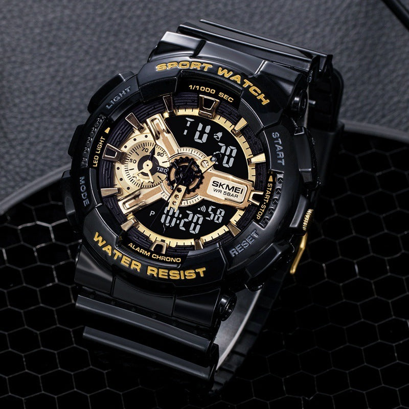 Reloj electrónico clásico deportivo de moda en oro negro con doble pantalla para estudiantes, reloj para adolescentes, niños y niñas