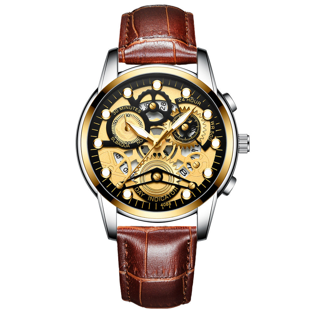 Reloj negro para hombre, reloj de cuarzo de moda hueco