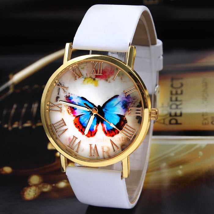 Reloj con correa de mariposa y escala romana Reloj universal de moda con carcasa dorada