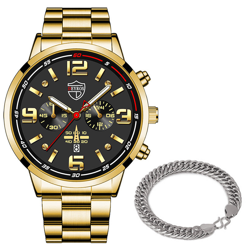 Reloj de cuarzo luminoso con calendario y correa de acero para hombre