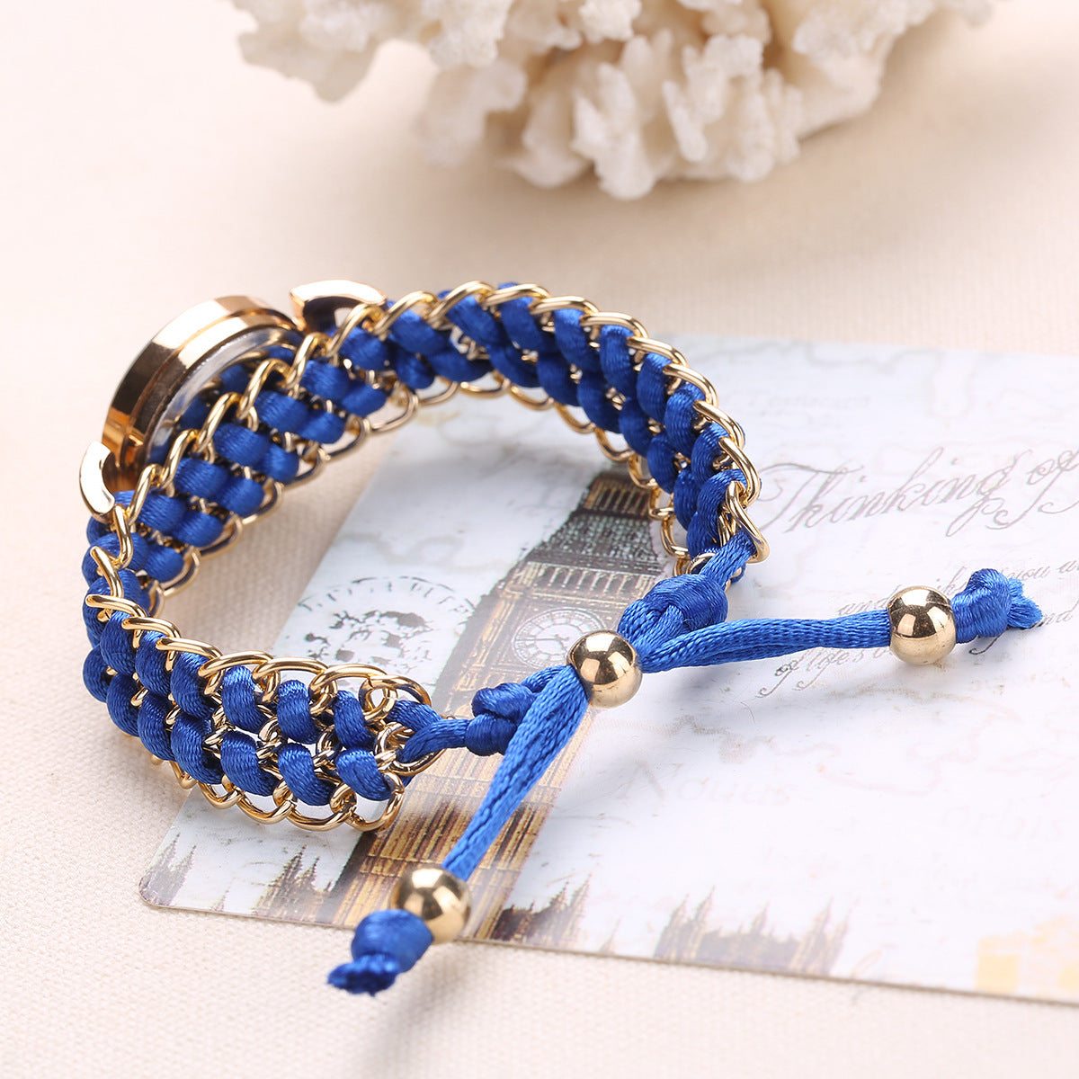 Reloj de pulsera analógico de cuarzo con movimiento de cuerda de punto y cadena de alta calidad para mujer
