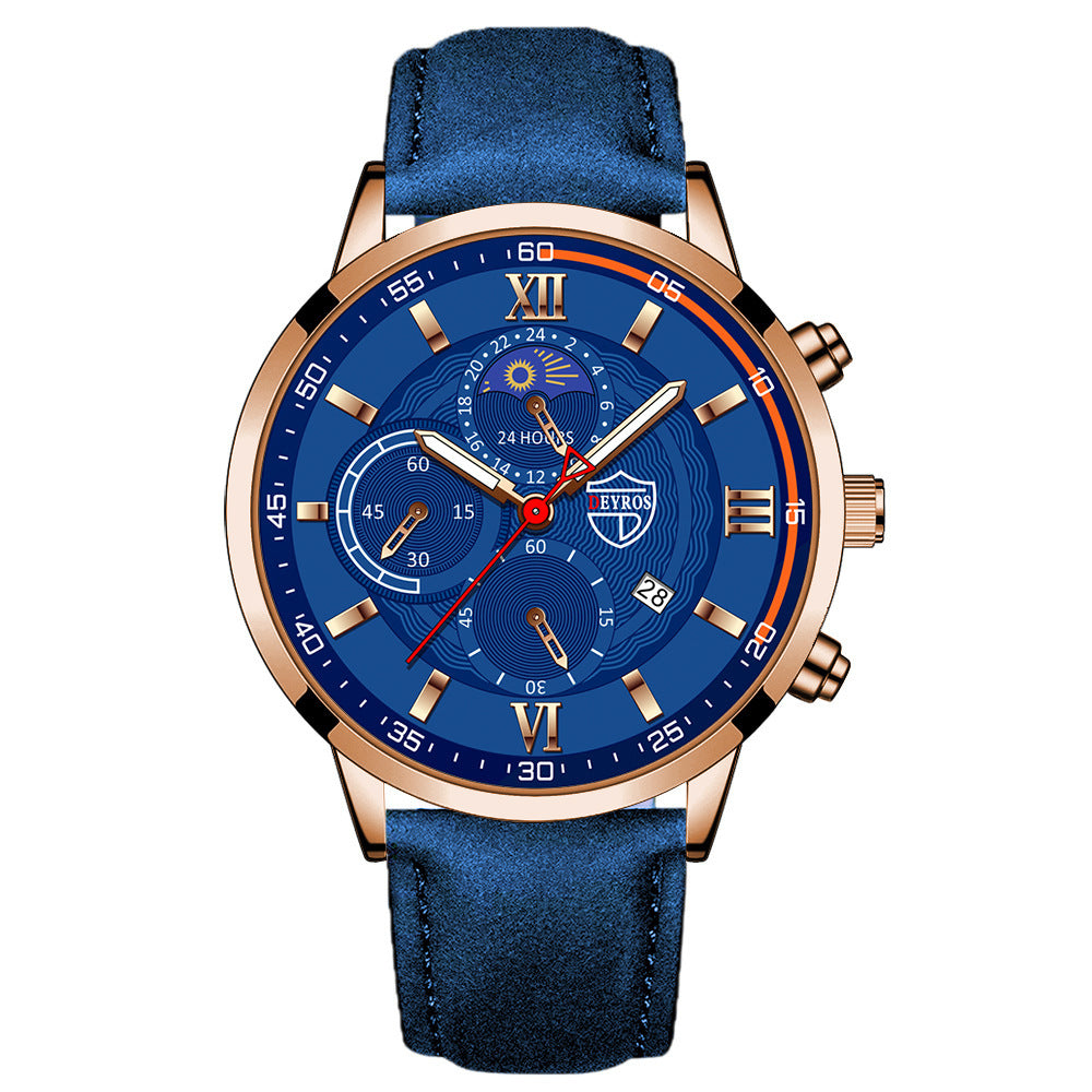 Leather Belt Men's Watch Fashion Automatic Calendar Luminous Quartz Watch