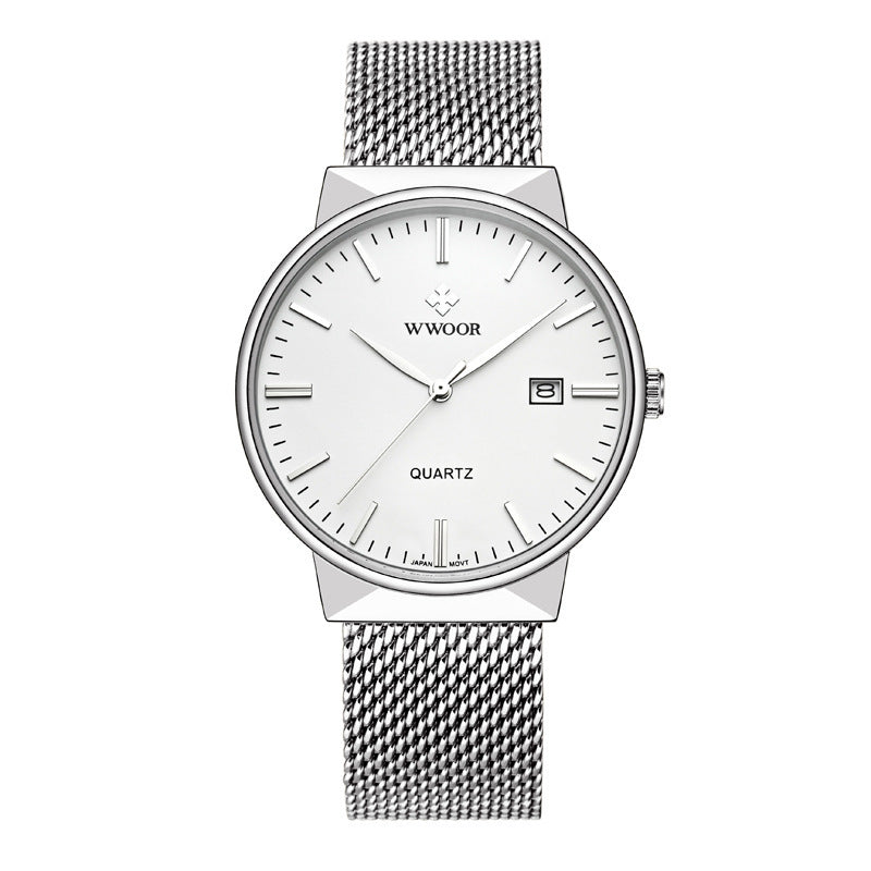 Men's mesh belt quartz watch wholesale ultra-thin waterproof steel