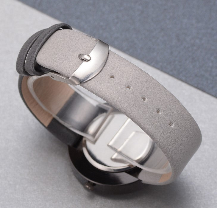 Reloj de mujer Reloj de cuarzo de cuero con contraste gris Relojes de mujer Amantes Reloj de pulsera informal unisex para mujer Reloj femenino