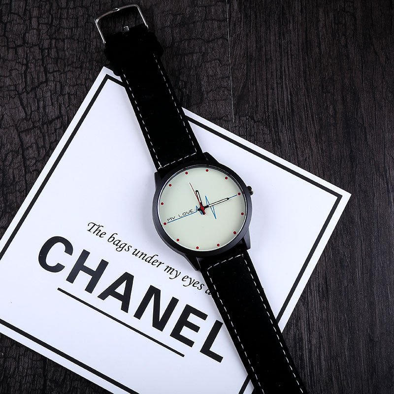 Reloj de cuarzo informal de moda para amantes de los cinturones con patrón de ECG simple y creativo para hombres y mujeres estudiantes