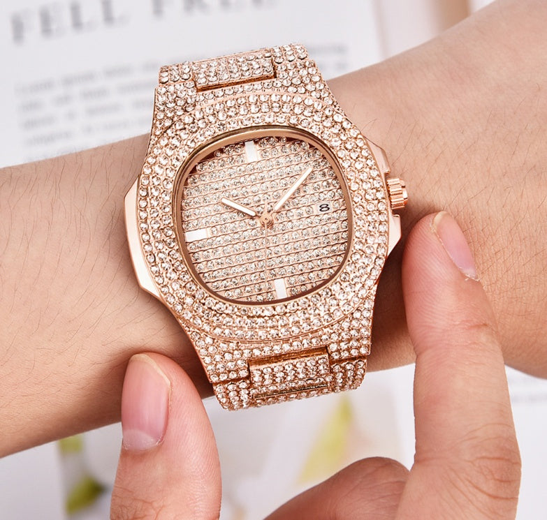Relojes para hombre, marca de lujo, moda, reloj de cuarzo con fecha y diamantes