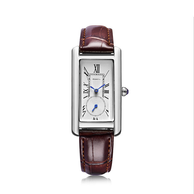 Women's Fashion Two And A Half Hands Waterproof Square Roman Scale Belt Watch