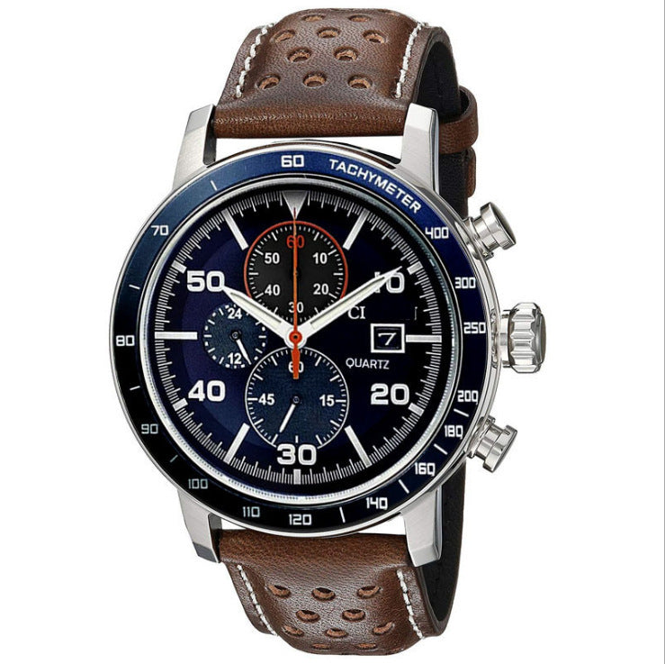 Six Needle City Fashion Business Men's Quartz Belt Watch