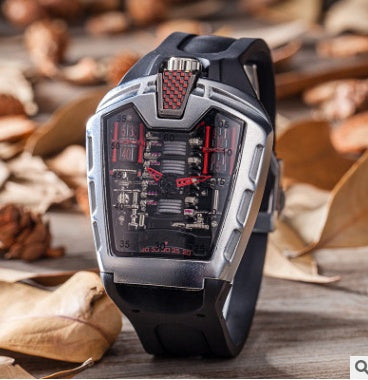 Fashion hollow ghost head silicone belt quartz men's watch imitation mechanical watch