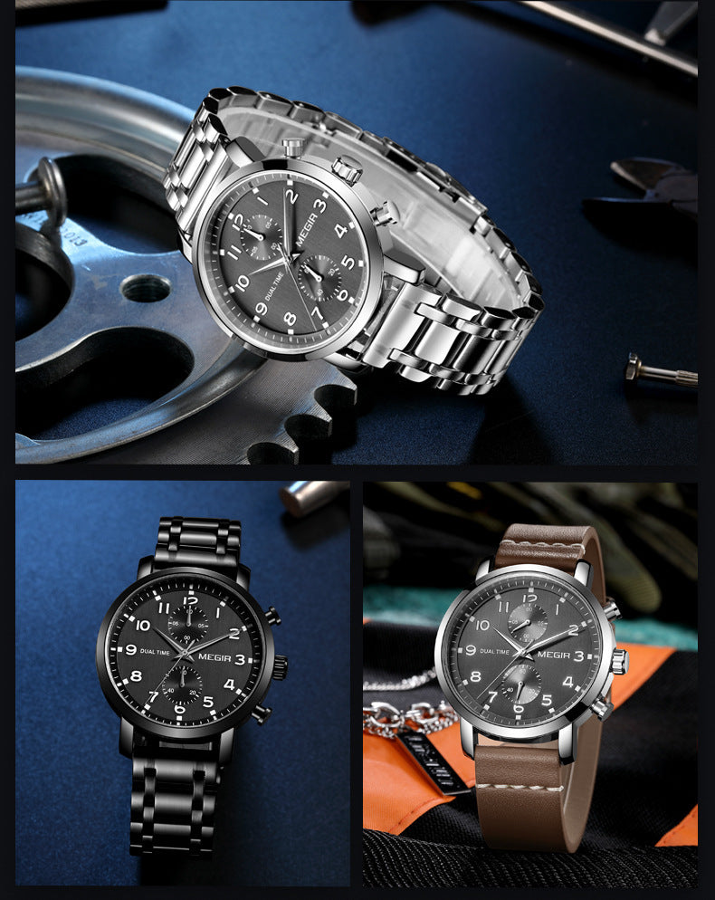 New Men's Five-hand Sports Running Second Disc Steel Band Quartz Sports Watch