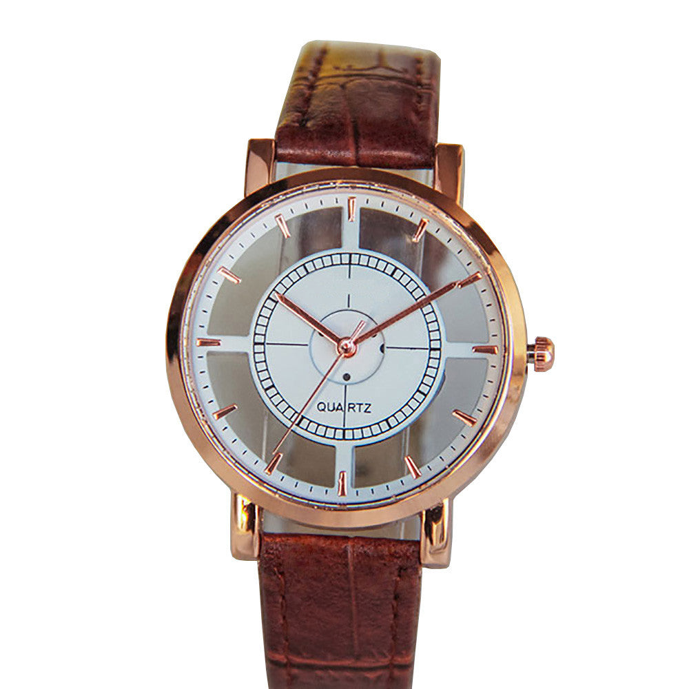 Reloj con cinturón de cuero hueco estilo Harajuku para mujer