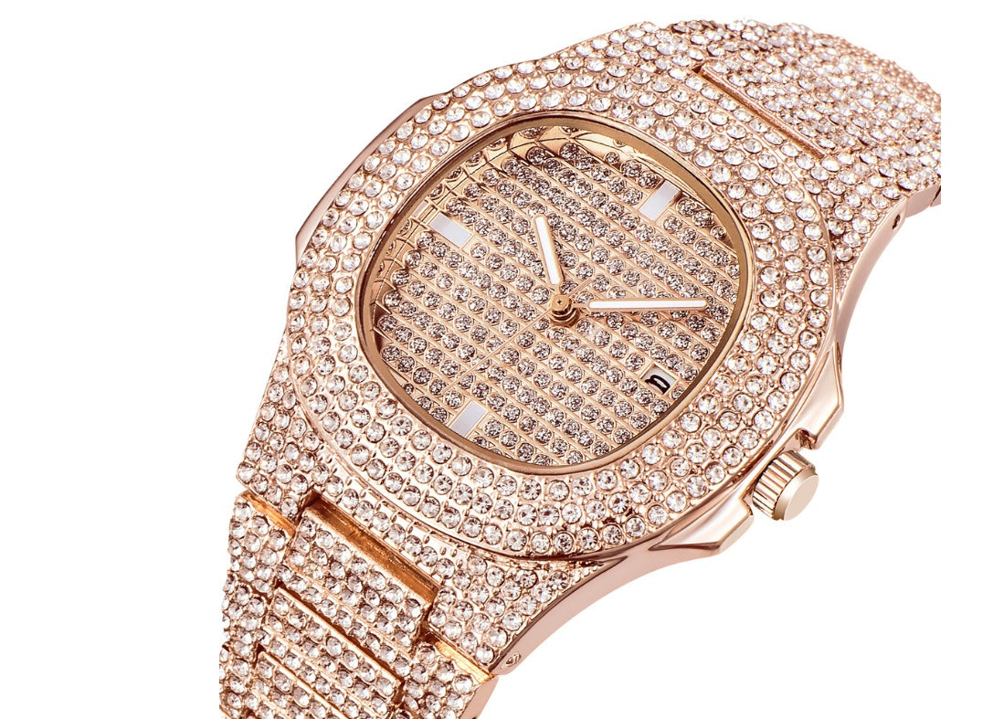 Relojes para hombre, marca de lujo, moda, reloj de cuarzo con fecha y diamantes