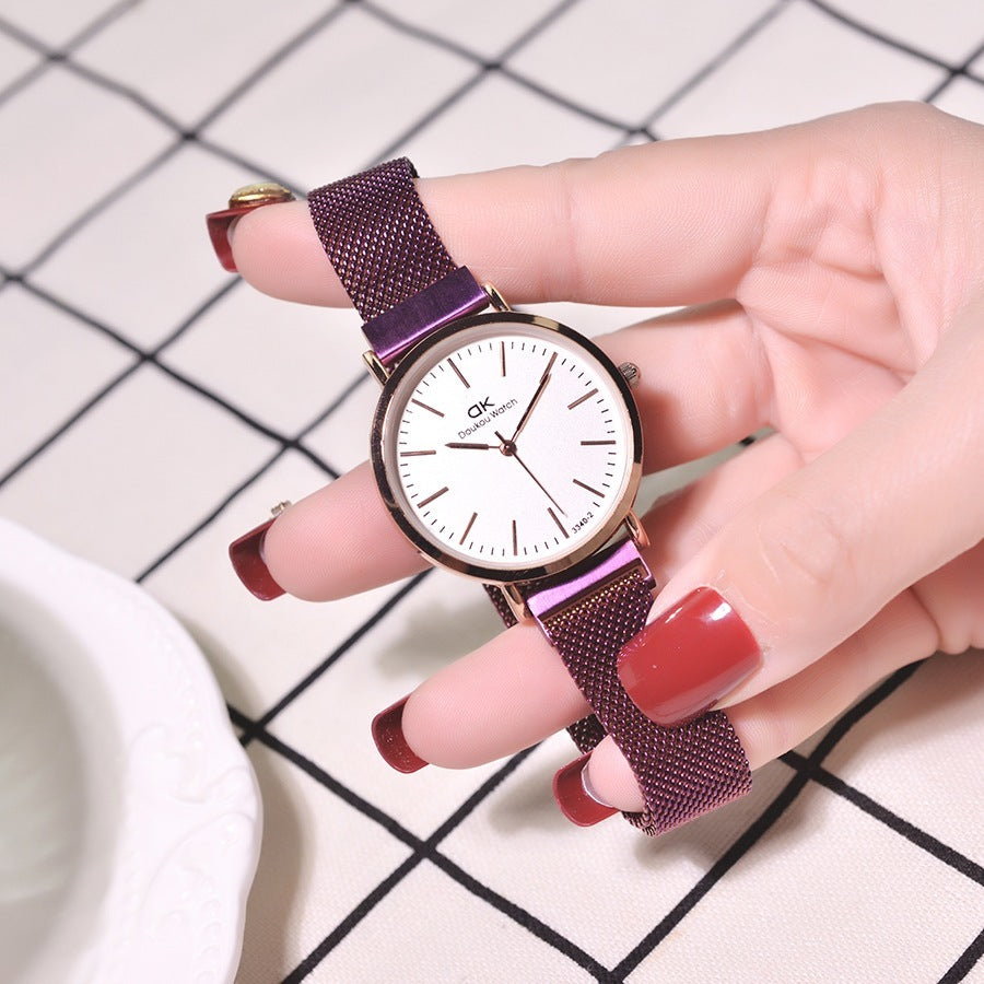 Reloj de cuarzo con correa de malla impermeable sencillo para mujer