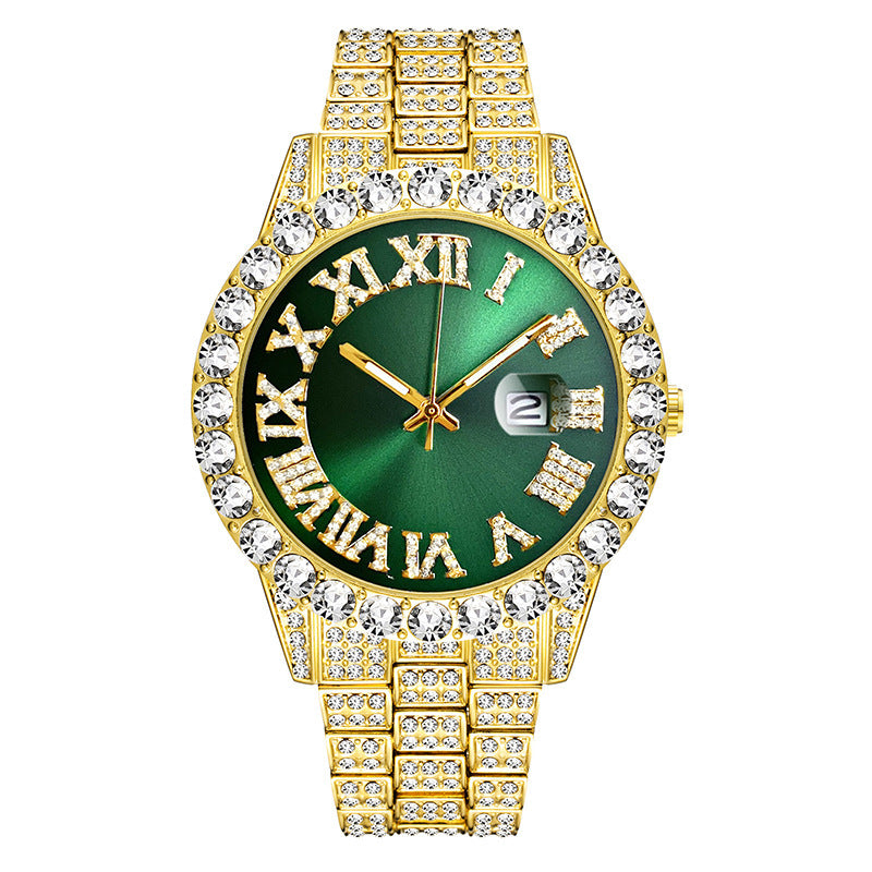 Roman literal waterproof men's gold watch