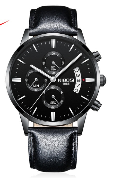 Solid steel belt men's watch waterproof coated glass luminous three-eye 6-pin quartz watch