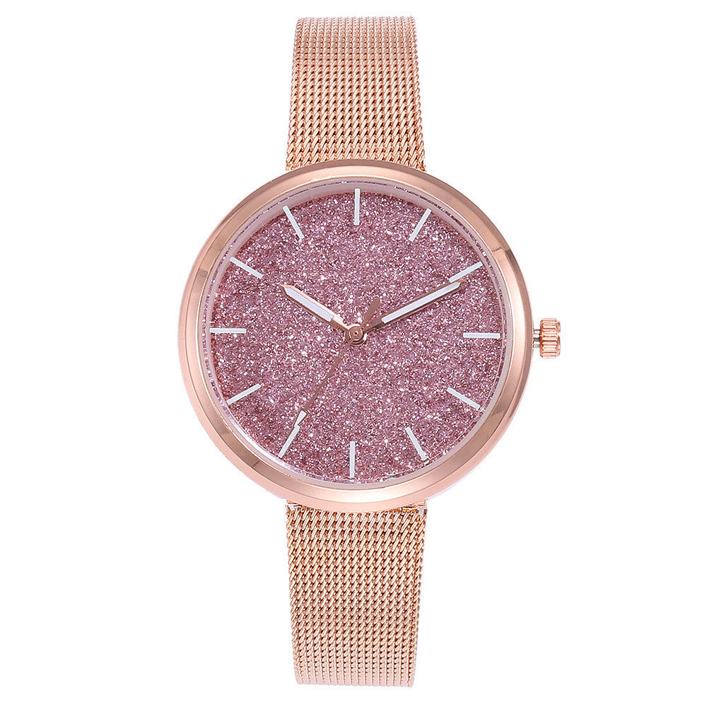 Reloj de pulsera romántico con diseño de cielo estrellado para mujer, informal, con correa de malla de acero y oro rosa, reloj con diamantes de imitación, reloj femenino