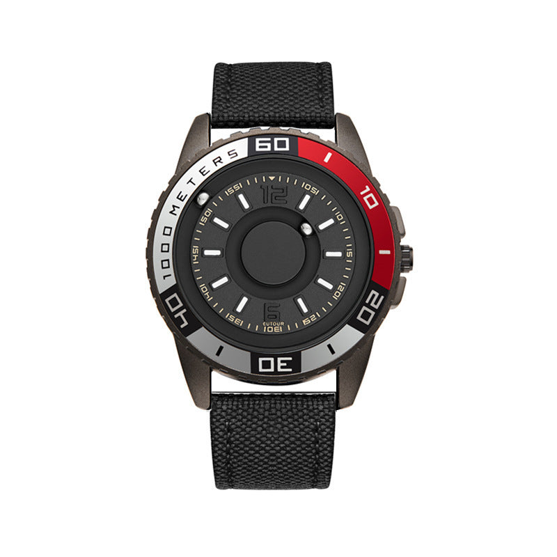 Reloj magnético de metal con tecnología negra.