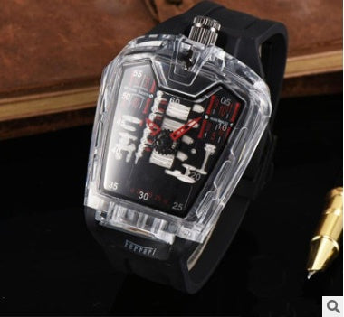 Fashion hollow ghost head silicone belt quartz men's watch imitation mechanical watch