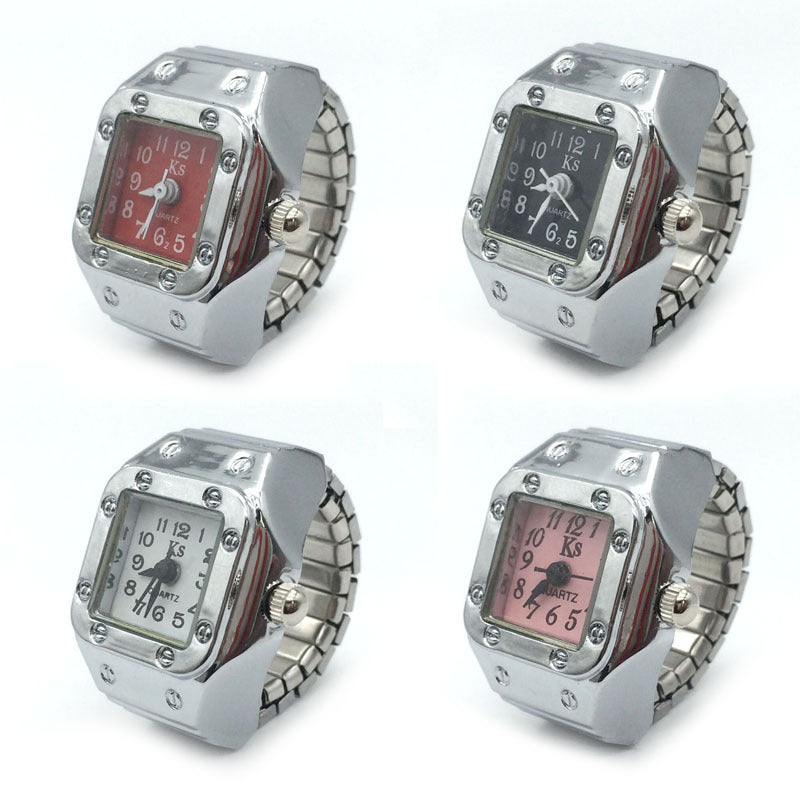 Mini reloj de dedo de aleación de plata de moda con forma de concha, tamaño número, reloj de anillo para pareja para hombres y mujeres