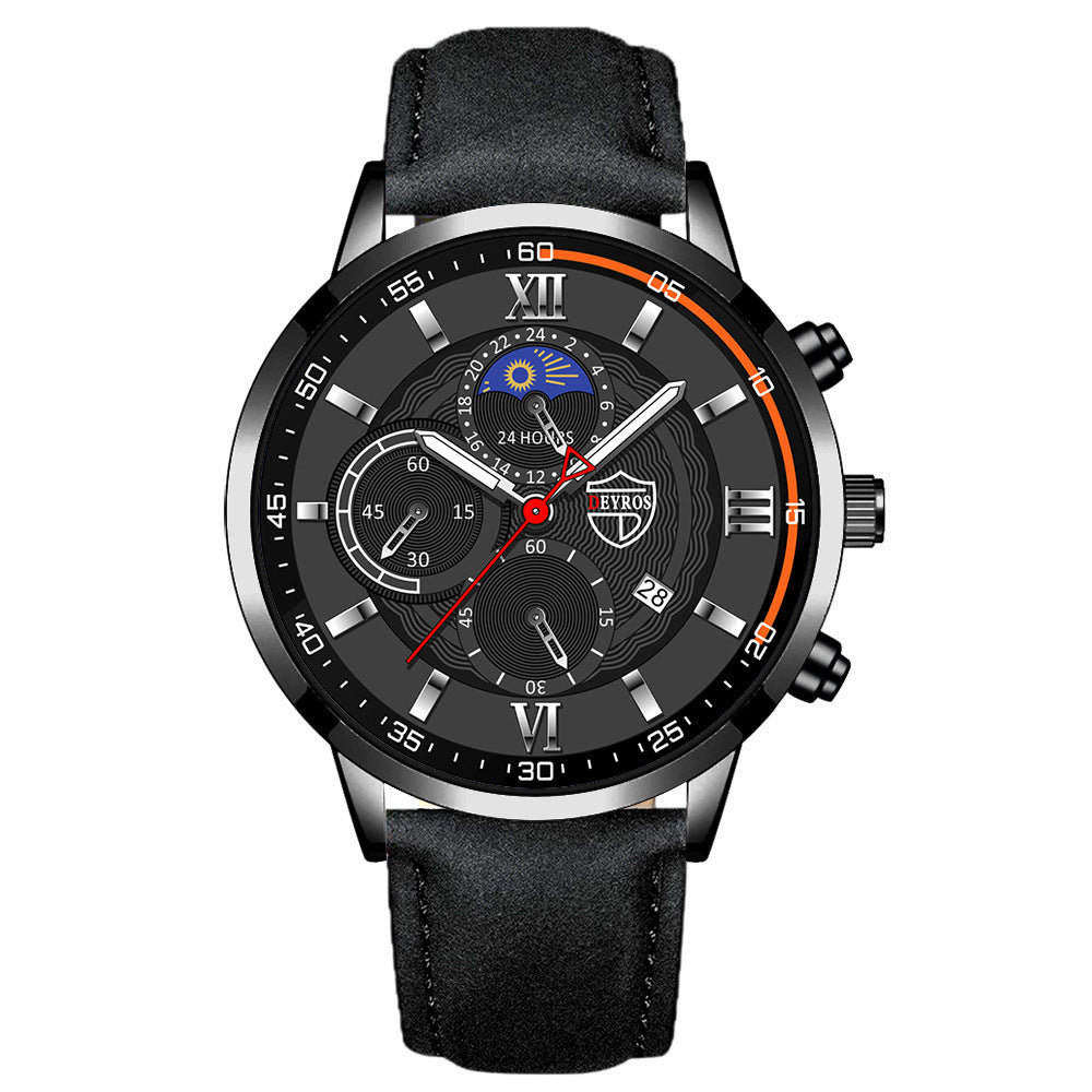Leather Belt Men's Watch Fashion Automatic Calendar Luminous Quartz Watch