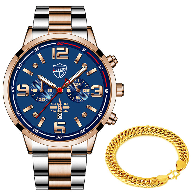 Reloj de cuarzo luminoso con calendario y correa de acero para hombre