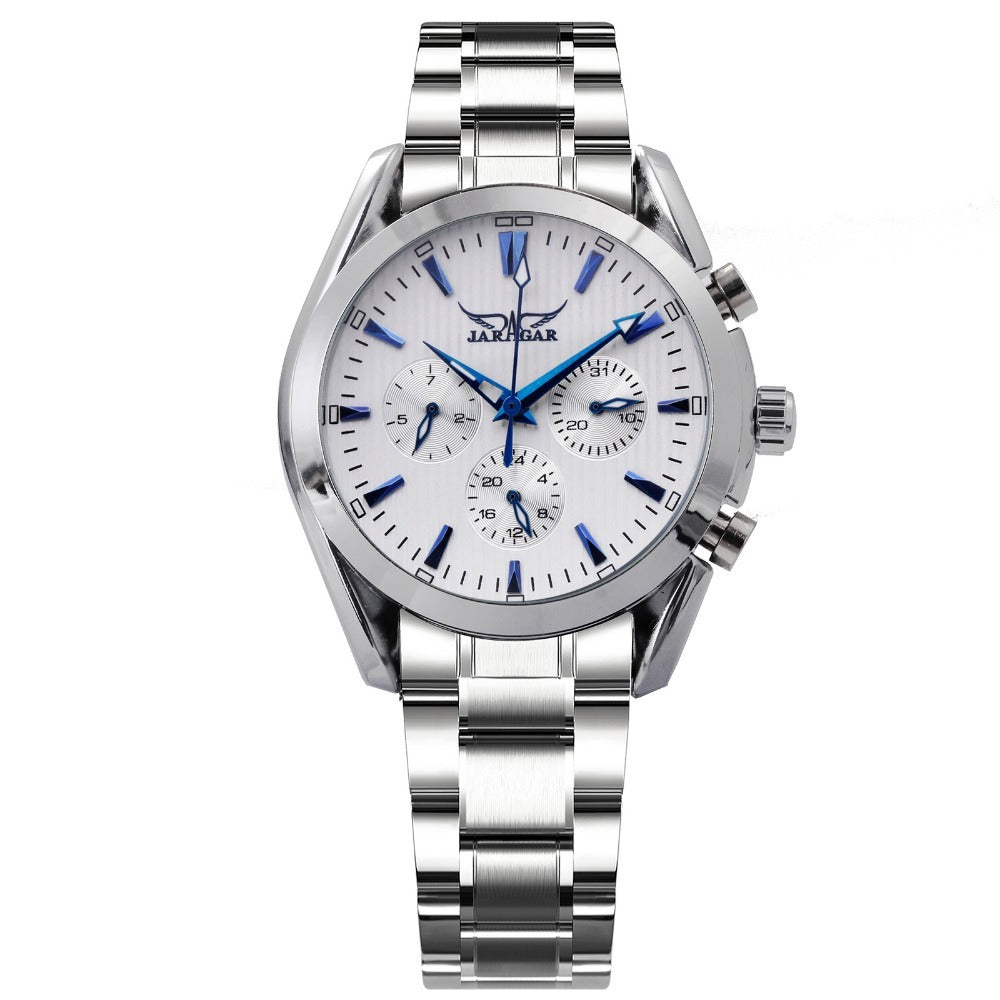 Men's Automatic Steel Band Mechanical Watch True Three-eye Foreign Trade Mechanical Steel