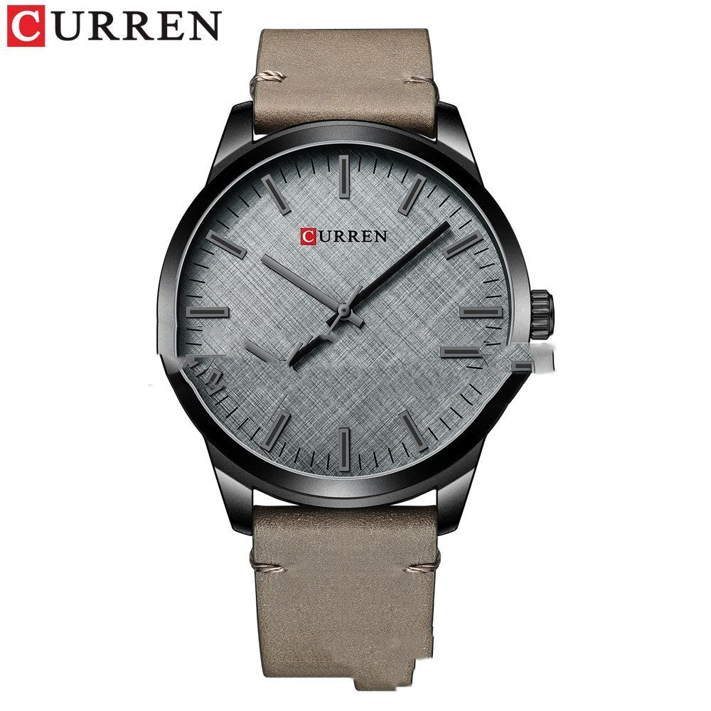 8386 Reloj redondo resistente al agua para hombre, estilo sencillo, reloj de cuero para parejas, reloj genuino
